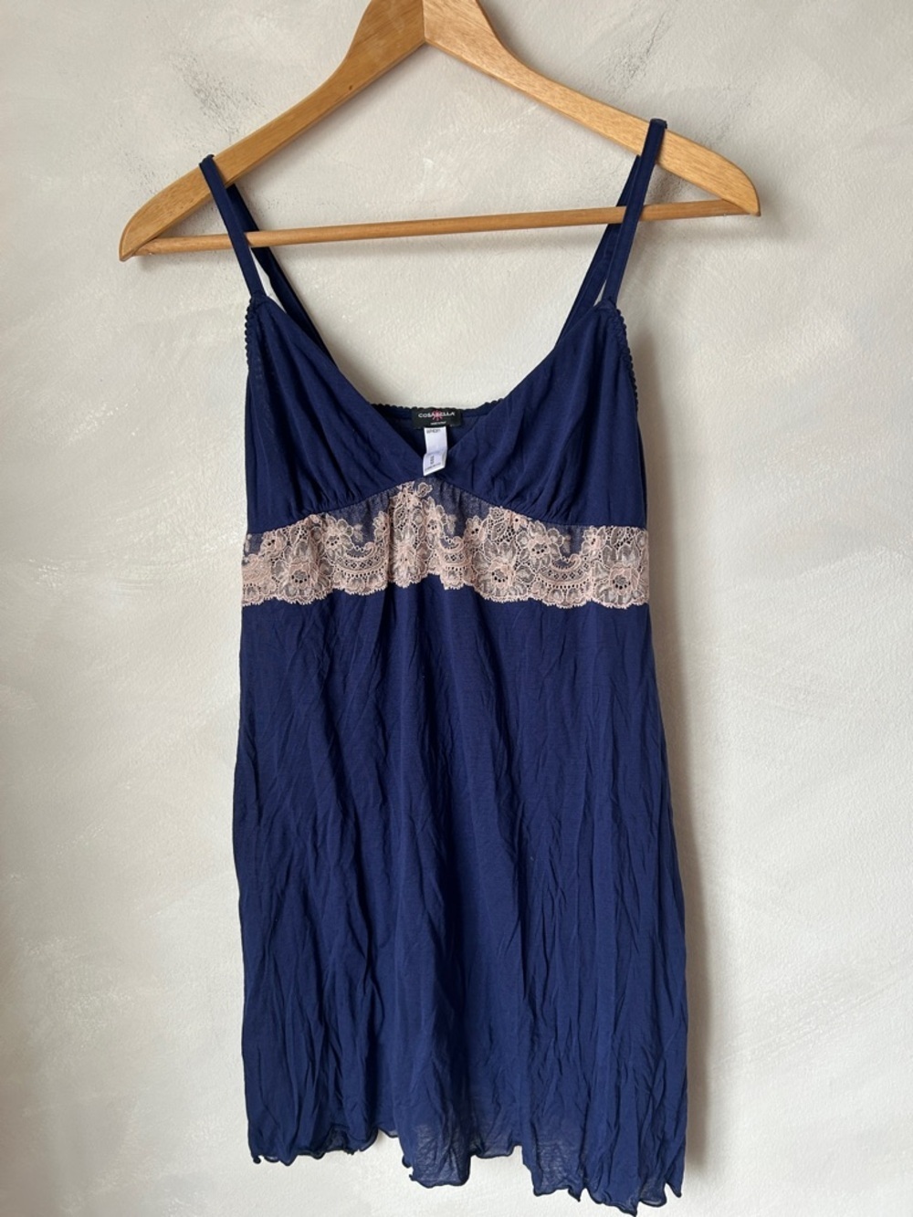 Cosabella Babydoll slip nightie pyjama size M navy blue pink lace